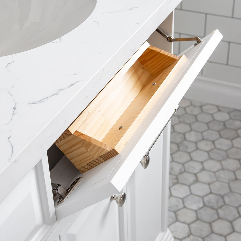 Water Creation PA72QZ05 - Palace 72 In. Double Sink Pre-Assembled Contemporary Style Bathroom Vanity With 1-9/16" Carrara White Engineered Marble Top And Polished Nickel Hardware