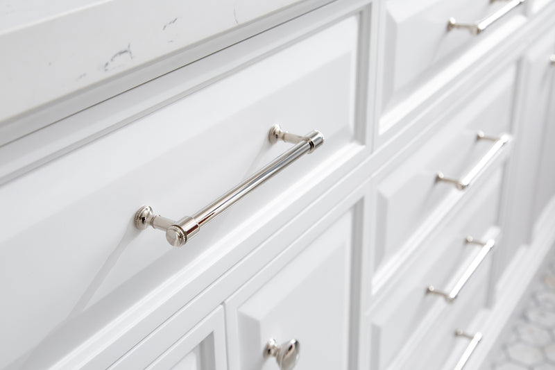 Water Creation PA72QZ05 - Palace 72 In. Double Sink Pre-Assembled Contemporary Style Bathroom Vanity With 1-9/16" Carrara White Engineered Marble Top And Polished Nickel Hardware