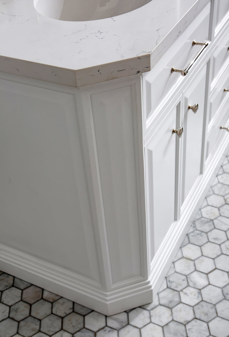 Water Creation PA72QZ05 - Palace 72 In. Double Sink Pre-Assembled Contemporary Style Bathroom Vanity With 1-9/16" Carrara White Engineered Marble Top And Polished Nickel Hardware