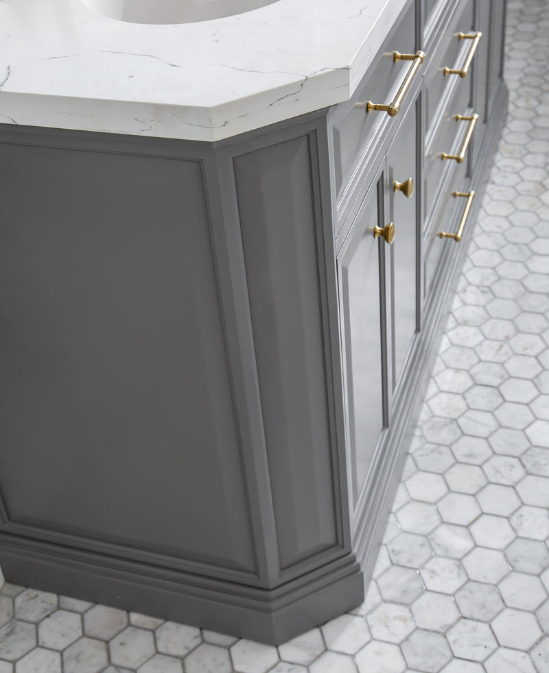 Water Creation PA72QZ06 - Palace 72 In. Double Sink Pre-Assembled Contemporary Style Bathroom Vanity With 1-9/16" Carrara White Engineered Marble Top And Satin Gold Hardware
