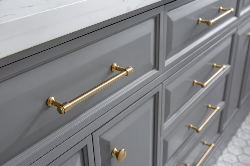 Water Creation PA72QZ06 - Palace 72 In. Double Sink Pre-Assembled Contemporary Style Bathroom Vanity With 1-9/16" Carrara White Engineered Marble Top And Satin Gold Hardware