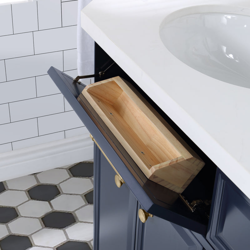 Water Creation PA72QZ06 - Palace 72 In. Double Sink Pre-Assembled Contemporary Style Bathroom Vanity With 1-9/16" Carrara White Engineered Marble Top And Satin Gold Hardware