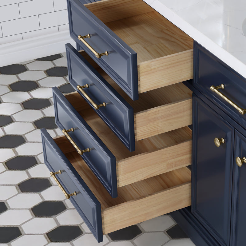 Water Creation PA72QZ06 - Palace 72 In. Double Sink Pre-Assembled Contemporary Style Bathroom Vanity With 1-9/16" Carrara White Engineered Marble Top And Satin Gold Hardware