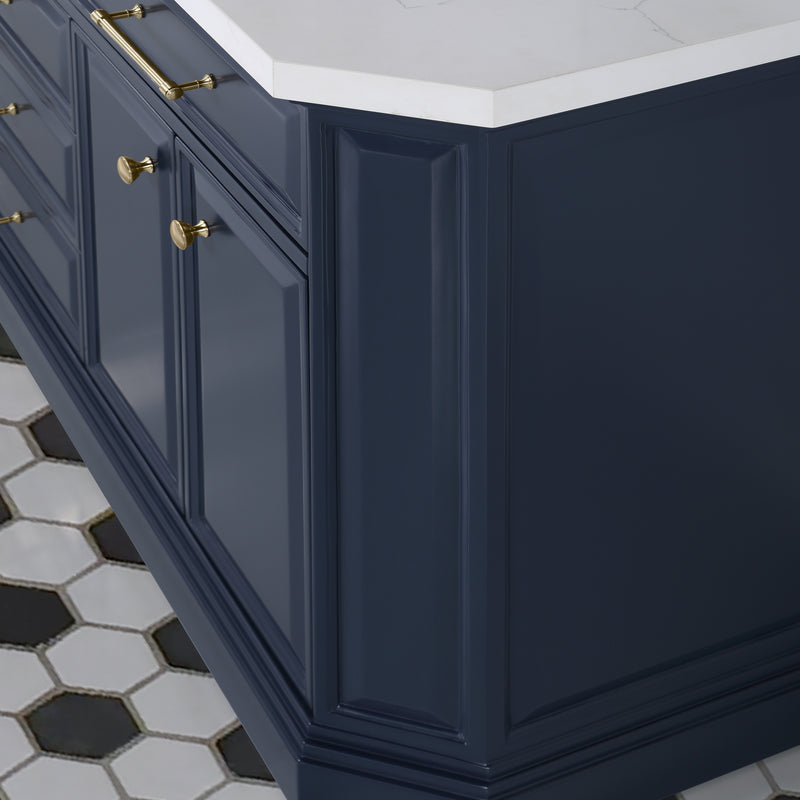 Water Creation PA72QZ06 - Palace 72 In. Double Sink Pre-Assembled Contemporary Style Bathroom Vanity With 1-9/16" Carrara White Engineered Marble Top And Satin Gold Hardware