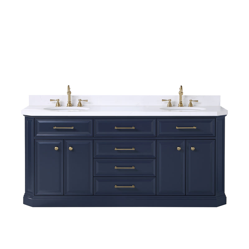 Water Creation PA72QZ06 - Palace 72 In. Double Sink Pre-Assembled Contemporary Style Bathroom Vanity With 1-9/16" Carrara White Engineered Marble Top And Satin Gold Hardware