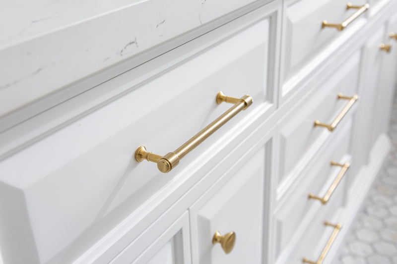 Water Creation PA72QZ06 - Palace 72 In. Double Sink Pre-Assembled Contemporary Style Bathroom Vanity With 1-9/16" Carrara White Engineered Marble Top And Satin Gold Hardware