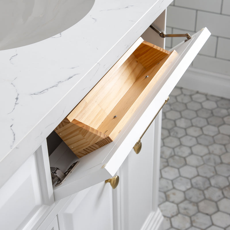 Water Creation PA72QZ06 - Palace 72 In. Double Sink Pre-Assembled Contemporary Style Bathroom Vanity With 1-9/16" Carrara White Engineered Marble Top And Satin Gold Hardware