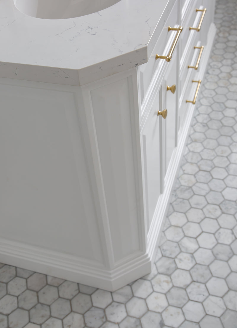 Water Creation PA72QZ06 - Palace 72 In. Double Sink Pre-Assembled Contemporary Style Bathroom Vanity With 1-9/16" Carrara White Engineered Marble Top And Satin Gold Hardware