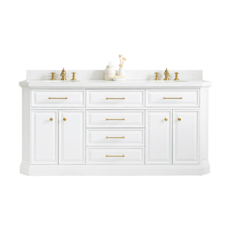 Water Creation PA72QZ06 - Palace 72 In. Double Sink Pre-Assembled Contemporary Style Bathroom Vanity With 1-9/16" Carrara White Engineered Marble Top And Satin Gold Hardware