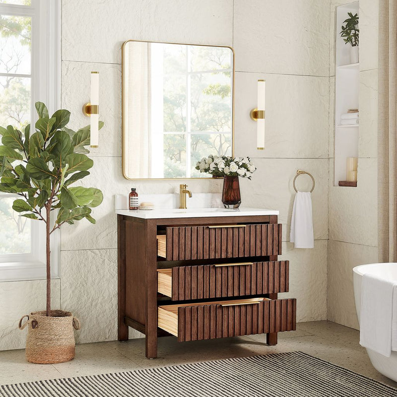 Vinnova 704236-AD-GW Shenzhen 36" Single Sink Bath Vanity in Aged Dark Brown Oak