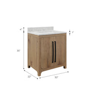PE30EM07WO - Perris 30 In. Single Rectangle Sink Pre-Assembled Mid-Century Style Bathroom Vanity With 1" Engineered Carrara White Marble Top