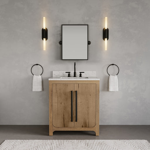 PE30EM07WO - Perris 30 In. Single Rectangle Sink Pre-Assembled Mid-Century Style Bathroom Vanity With 1" Engineered Carrara White Marble Top