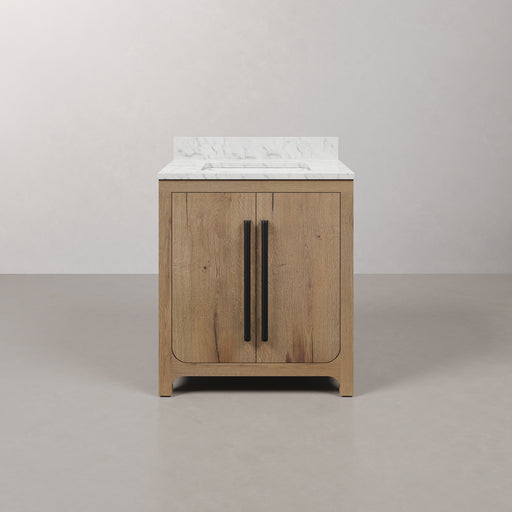 PE30EM07WO - Perris 30 In. Single Rectangle Sink Pre-Assembled Mid-Century Style Bathroom Vanity With 1" Engineered Carrara White Marble Top