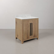 PE30EM07WO - Perris 30 In. Single Rectangle Sink Pre-Assembled Mid-Century Style Bathroom Vanity With 1" Engineered Carrara White Marble Top