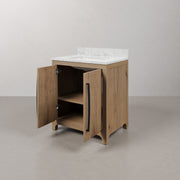 PE30EM07WO - Perris 30 In. Single Rectangle Sink Pre-Assembled Mid-Century Style Bathroom Vanity With 1" Engineered Carrara White Marble Top