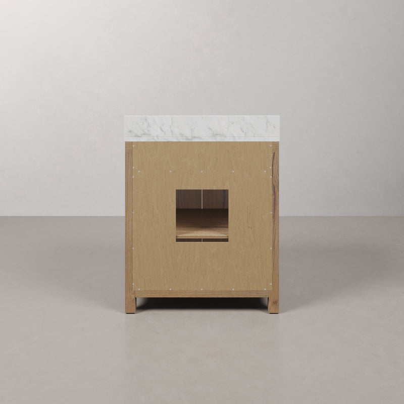 PE30EM07WO - Perris 30 In. Single Rectangle Sink Pre-Assembled Mid-Century Style Bathroom Vanity With 1" Engineered Carrara White Marble Top