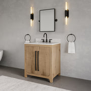 PE30EM07WO - Perris 30 In. Single Rectangle Sink Pre-Assembled Mid-Century Style Bathroom Vanity With 1" Engineered Carrara White Marble Top