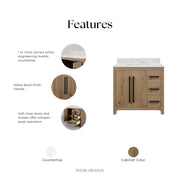 PE36EM07WO - Perris 36 In. Single Rectangle Sink Pre-Assembled Mid-Century Style Bathroom Vanity With 1" Engineered Carrara White Marble Top