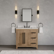 PE36EM07WO - Perris 36 In. Single Rectangle Sink Pre-Assembled Mid-Century Style Bathroom Vanity With 1" Engineered Carrara White Marble Top