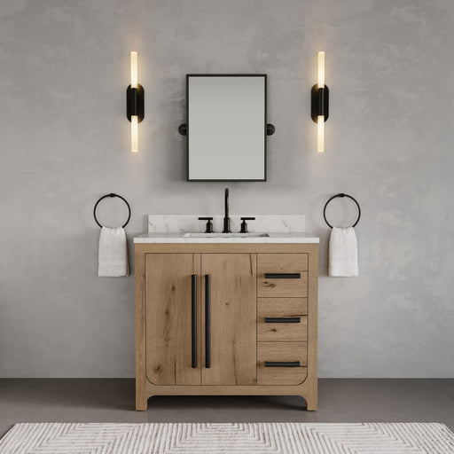 PE36EM07WO - Perris 36 In. Single Rectangle Sink Pre-Assembled Mid-Century Style Bathroom Vanity With 1" Engineered Carrara White Marble Top