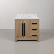 PE36EM07WO - Perris 36 In. Single Rectangle Sink Pre-Assembled Mid-Century Style Bathroom Vanity With 1" Engineered Carrara White Marble Top