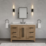 PE48EM07WO - Perris 48 In. Single Rectangle Sink Pre-Assembled Mid-Century Style Bathroom Vanity With 1" Engineered Carrara White Marble Top