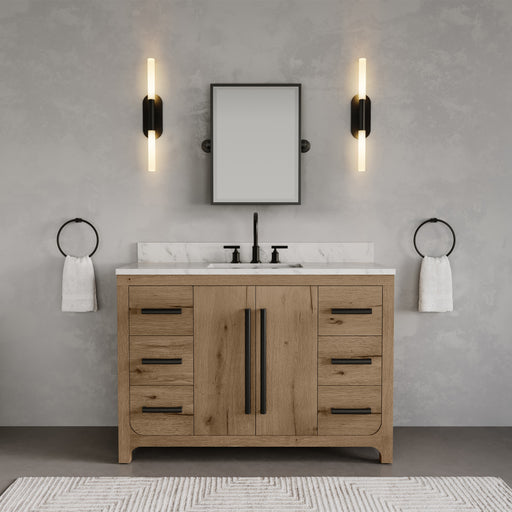 PE48EM07WO - Perris 48 In. Single Rectangle Sink Pre-Assembled Mid-Century Style Bathroom Vanity With 1" Engineered Carrara White Marble Top