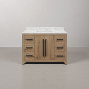 PE48EM07WO - Perris 48 In. Single Rectangle Sink Pre-Assembled Mid-Century Style Bathroom Vanity With 1" Engineered Carrara White Marble Top