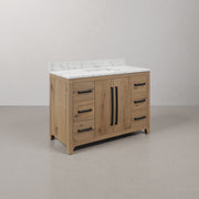 PE48EM07WO - Perris 48 In. Single Rectangle Sink Pre-Assembled Mid-Century Style Bathroom Vanity With 1" Engineered Carrara White Marble Top