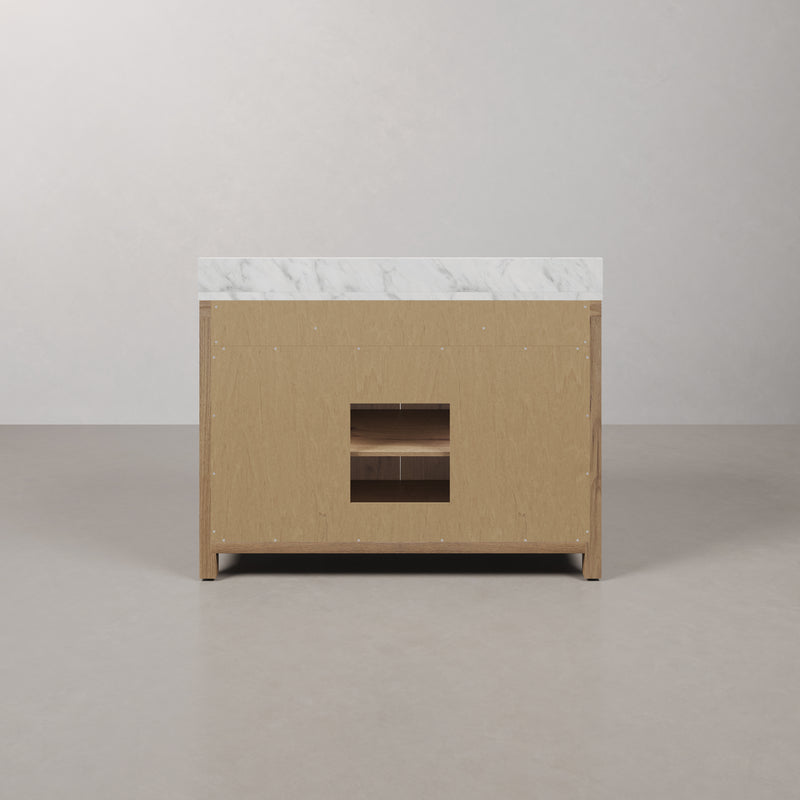 PE48EM07WO - Perris 48 In. Single Rectangle Sink Pre-Assembled Mid-Century Style Bathroom Vanity With 1" Engineered Carrara White Marble Top