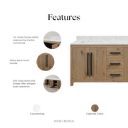 PE72EM07WO - Perris 72 In. Double Rectangle Sink Pre-Assembled Mid-Century Style Bathroom Vanity With 1" Engineered Carrara White Marble Top