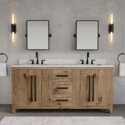 PE72EM07WO - Perris 72 In. Double Rectangle Sink Pre-Assembled Mid-Century Style Bathroom Vanity With 1" Engineered Carrara White Marble Top