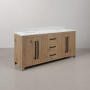 PE72EM07WO - Perris 72 In. Double Rectangle Sink Pre-Assembled Mid-Century Style Bathroom Vanity With 1" Engineered Carrara White Marble Top