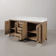 PE72EM07WO - Perris 72 In. Double Rectangle Sink Pre-Assembled Mid-Century Style Bathroom Vanity With 1" Engineered Carrara White Marble Top