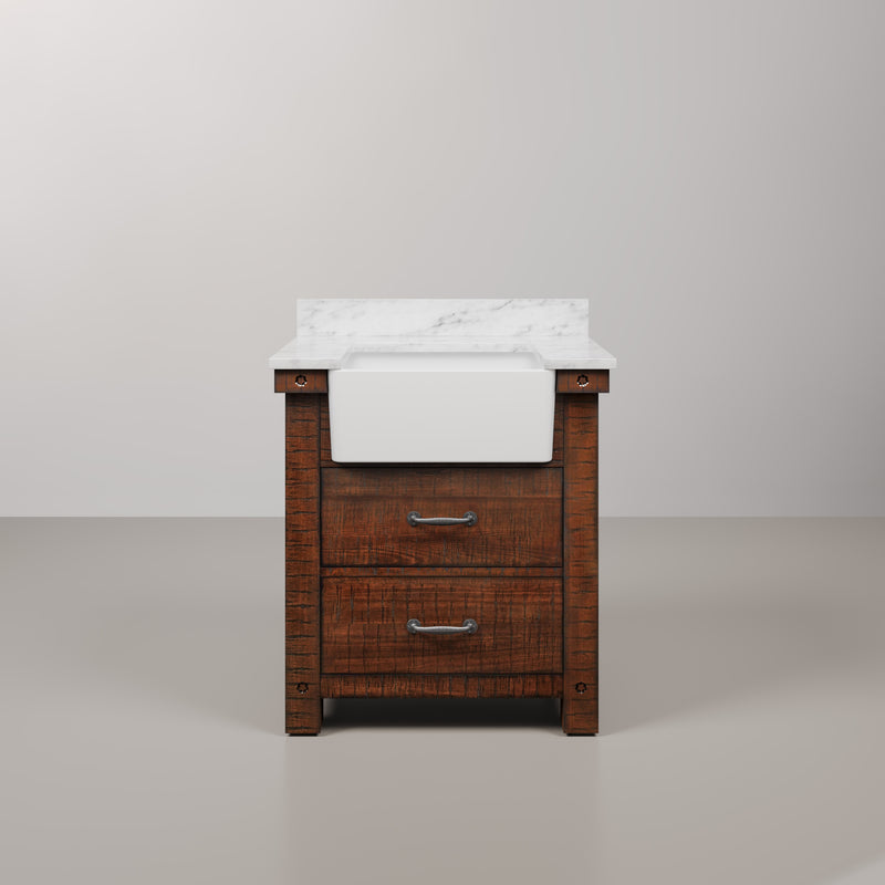 PY30CW03RS - Paisley 31 In. Single Sink Pre-Assembled Farmhouse Style Bathroom Vanity With 1" Carrara White Marble Top