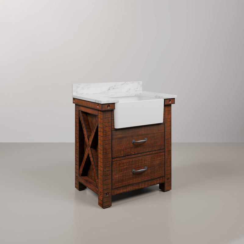 PY30CW03RS - Paisley 31 In. Single Sink Pre-Assembled Farmhouse Style Bathroom Vanity With 1" Carrara White Marble Top