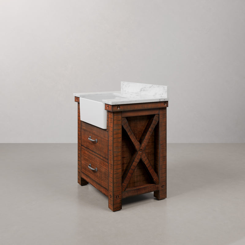 PY30CW03RS - Paisley 31 In. Single Sink Pre-Assembled Farmhouse Style Bathroom Vanity With 1" Carrara White Marble Top
