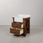 PY30CW03RS - Paisley 31 In. Single Sink Pre-Assembled Farmhouse Style Bathroom Vanity With 1" Carrara White Marble Top