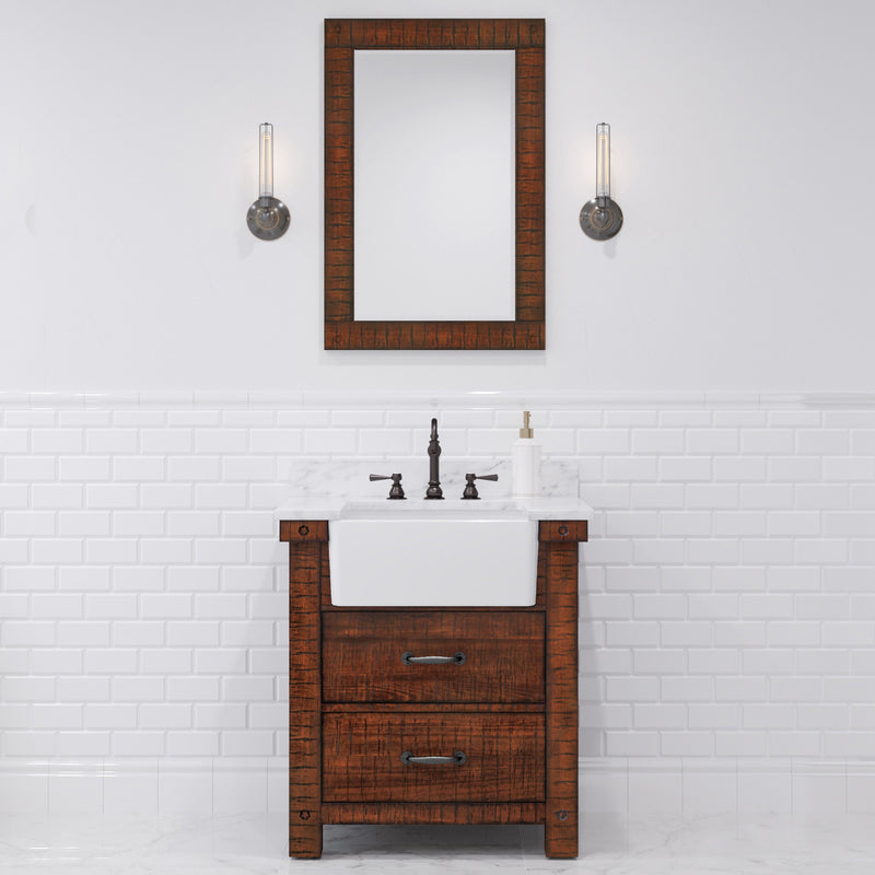 PY30CW03RS - Paisley 31 In. Single Sink Pre-Assembled Farmhouse Style Bathroom Vanity With 1" Carrara White Marble Top