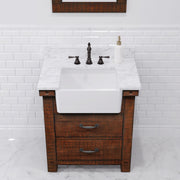 PY30CW03RS - Paisley 31 In. Single Sink Pre-Assembled Farmhouse Style Bathroom Vanity With 1" Carrara White Marble Top