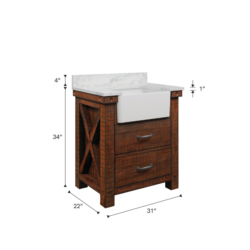 PY30CW03RS - Paisley 31 In. Single Sink Pre-Assembled Farmhouse Style Bathroom Vanity With 1" Carrara White Marble Top