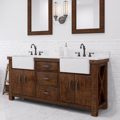 PY72CW03RS - Paisley 72 In. Double Sink Pre-Assembled Farmhouse Style Bathroom Vanity With 1" Carrara White Marble Top