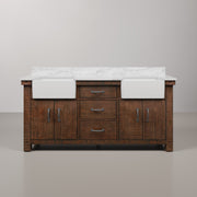 PY72CW03RS - Paisley 72 In. Double Sink Pre-Assembled Farmhouse Style Bathroom Vanity With 1" Carrara White Marble Top