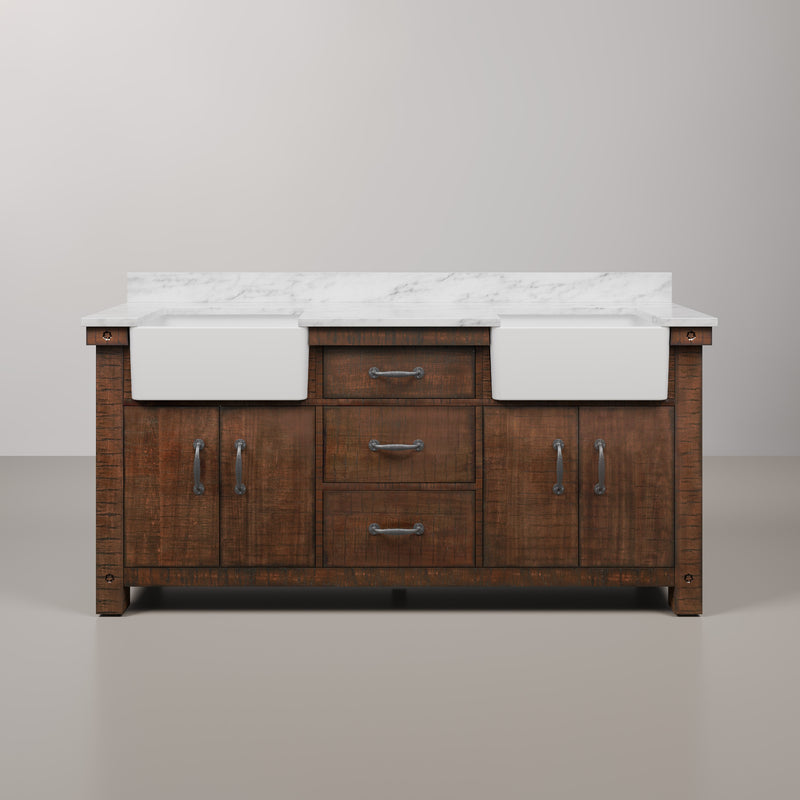 PY72CW03RS - Paisley 72 In. Double Sink Pre-Assembled Farmhouse Style Bathroom Vanity With 1" Carrara White Marble Top