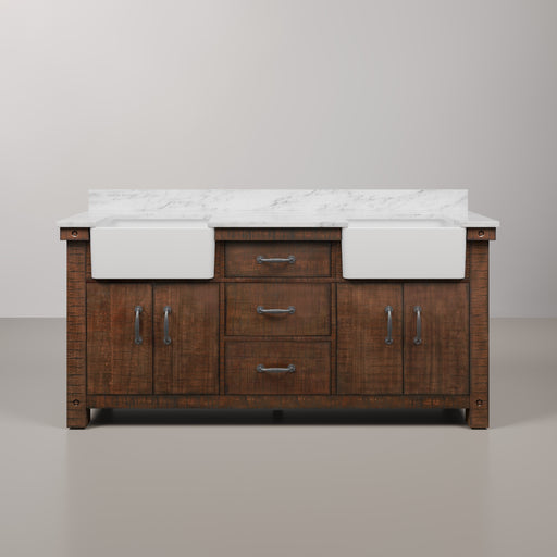 PY72CW03RS - Paisley 72 In. Double Sink Pre-Assembled Farmhouse Style Bathroom Vanity With 1" Carrara White Marble Top
