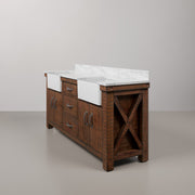 PY72CW03RS - Paisley 72 In. Double Sink Pre-Assembled Farmhouse Style Bathroom Vanity With 1" Carrara White Marble Top