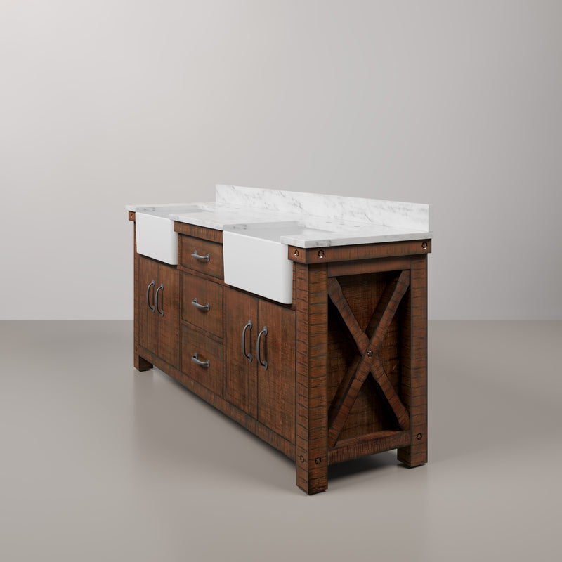 PY72CW03RS - Paisley 72 In. Double Sink Pre-Assembled Farmhouse Style Bathroom Vanity With 1" Carrara White Marble Top