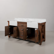 PY72CW03RS - Paisley 72 In. Double Sink Pre-Assembled Farmhouse Style Bathroom Vanity With 1" Carrara White Marble Top