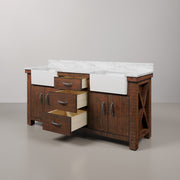 PY72CW03RS - Paisley 72 In. Double Sink Pre-Assembled Farmhouse Style Bathroom Vanity With 1" Carrara White Marble Top