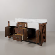PY72CW03RS - Paisley 72 In. Double Sink Pre-Assembled Farmhouse Style Bathroom Vanity With 1" Carrara White Marble Top